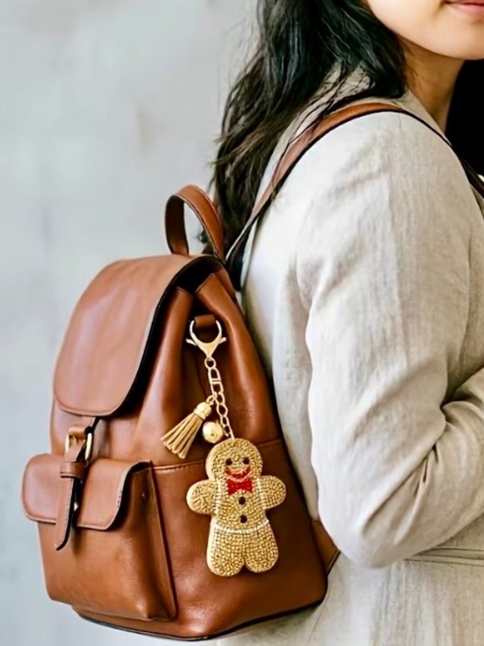 $38.00- Adorable Crystal Christmas Gingerbread Man Tassel Bag Charm Keychain